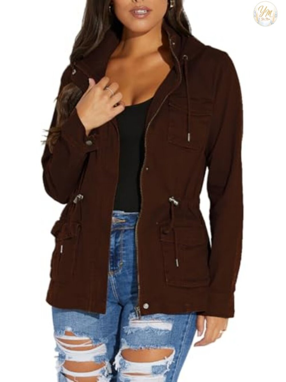 Women's Camo Full Zip Casual Jacket Long Sleeve Classic Lightweight Anorak
